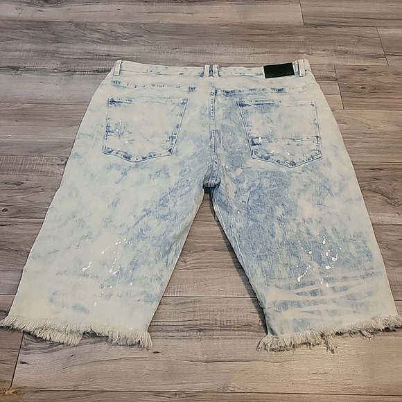 Smoke Rise Bermuda Shorts Mens 40  Blue hip hop Paint Splatter Distressed Denim - Picture 4 of 11